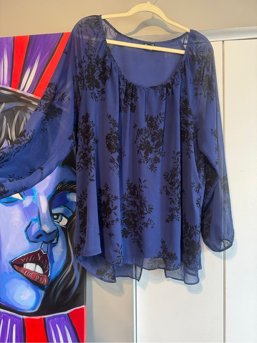 Torrid Blue Floral Georgette Split Back Overlay Blouse - Size 2 / 2X